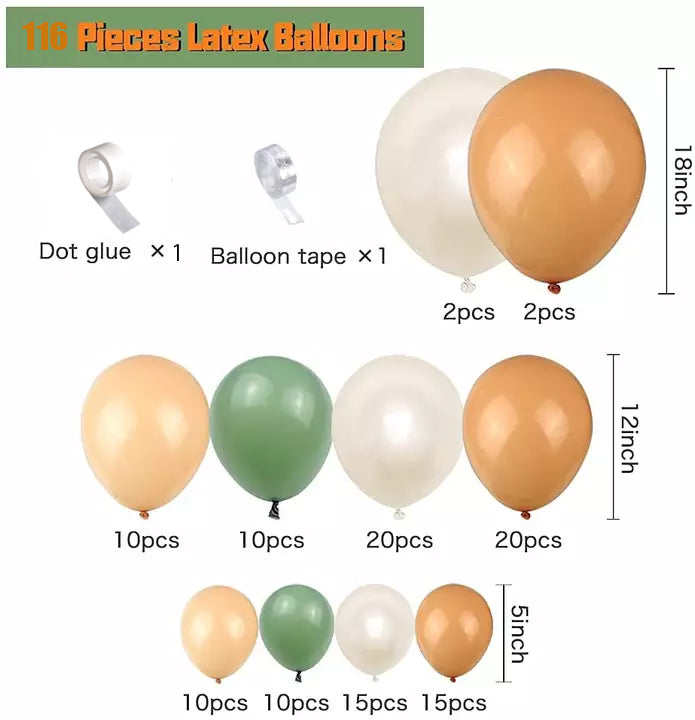 Retro Green & Cocoa Balloon Arch Kit (116pcs)