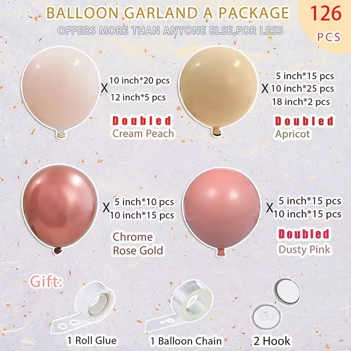 Luxury Blush Pink & Rose Gold Balloon Arch Kit for Birthday Party | Retro Apricot, Dusty Pink & Matte Black Balloons | Elegant Birthday Decoration Set (126 PCS)