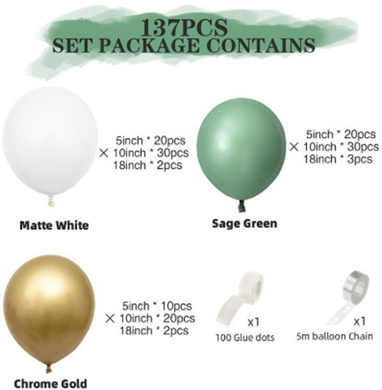 Sage Green and Gold Balloon Garland Kit - Retro Bean Green, Metallic Gold & Matte White Arch Decor - Boho Forest Theme for Baby Showers, Weddings, & Birthdays 139pcs