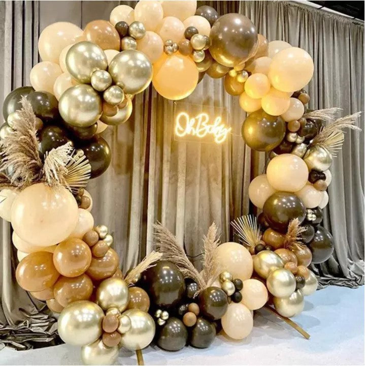 Neutral Gold Retro Balloon Arch Kit – Apricot, Cocoa & Metallic Gold Balloons for Birthday, Baby Shower & Elegant Party Decor (152 Pieces)
