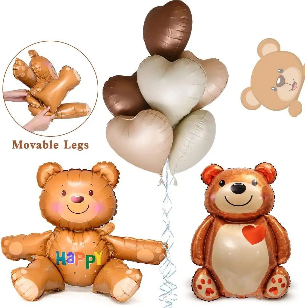 Teddy Bear Balloon Arch Kit for Baby Birthday Party | Neutral Cream, Coffee & Beige Balloons with Bear Backdrop | Luxury Bear-Themed Birthday Decoration Set (148 PCS)
