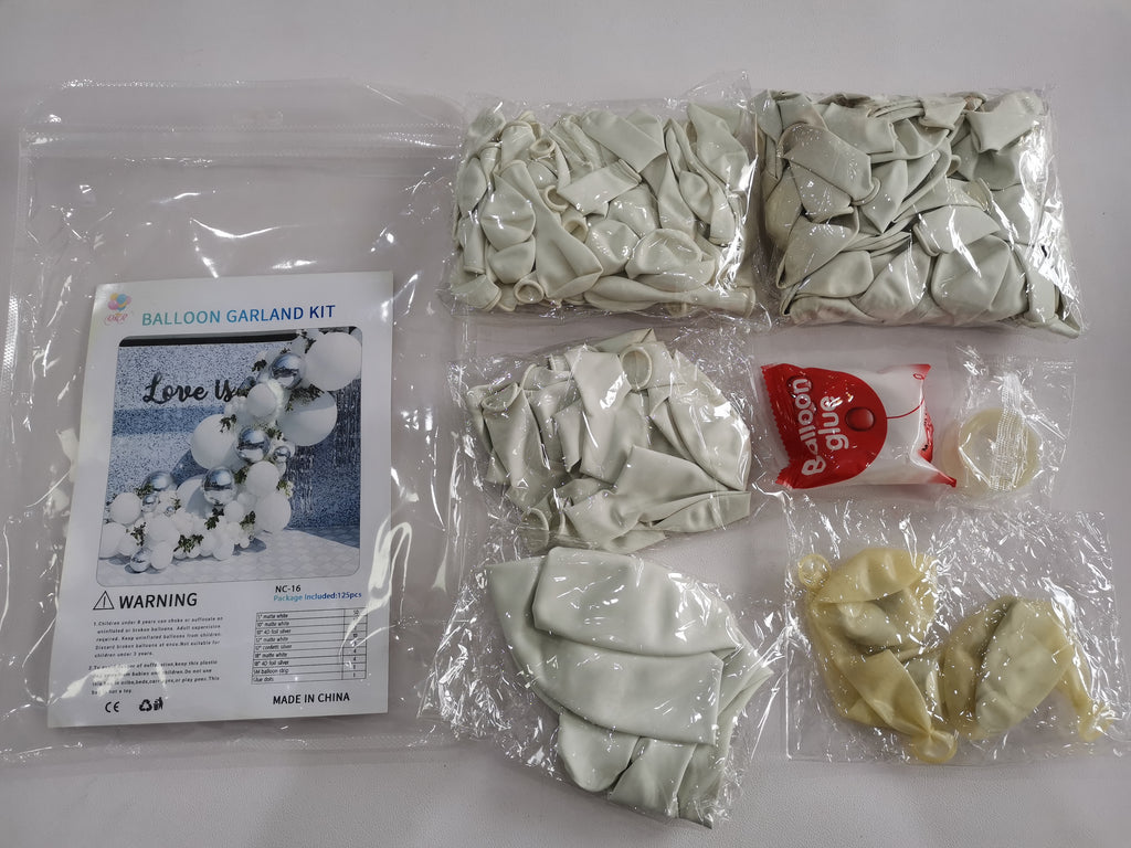 White & Silver Balloon Arch Kit – Matte White, Confetti & 4D Silver Foil Balloons for Birthday, Wedding & Luxury Party Decor (125 Pieces)