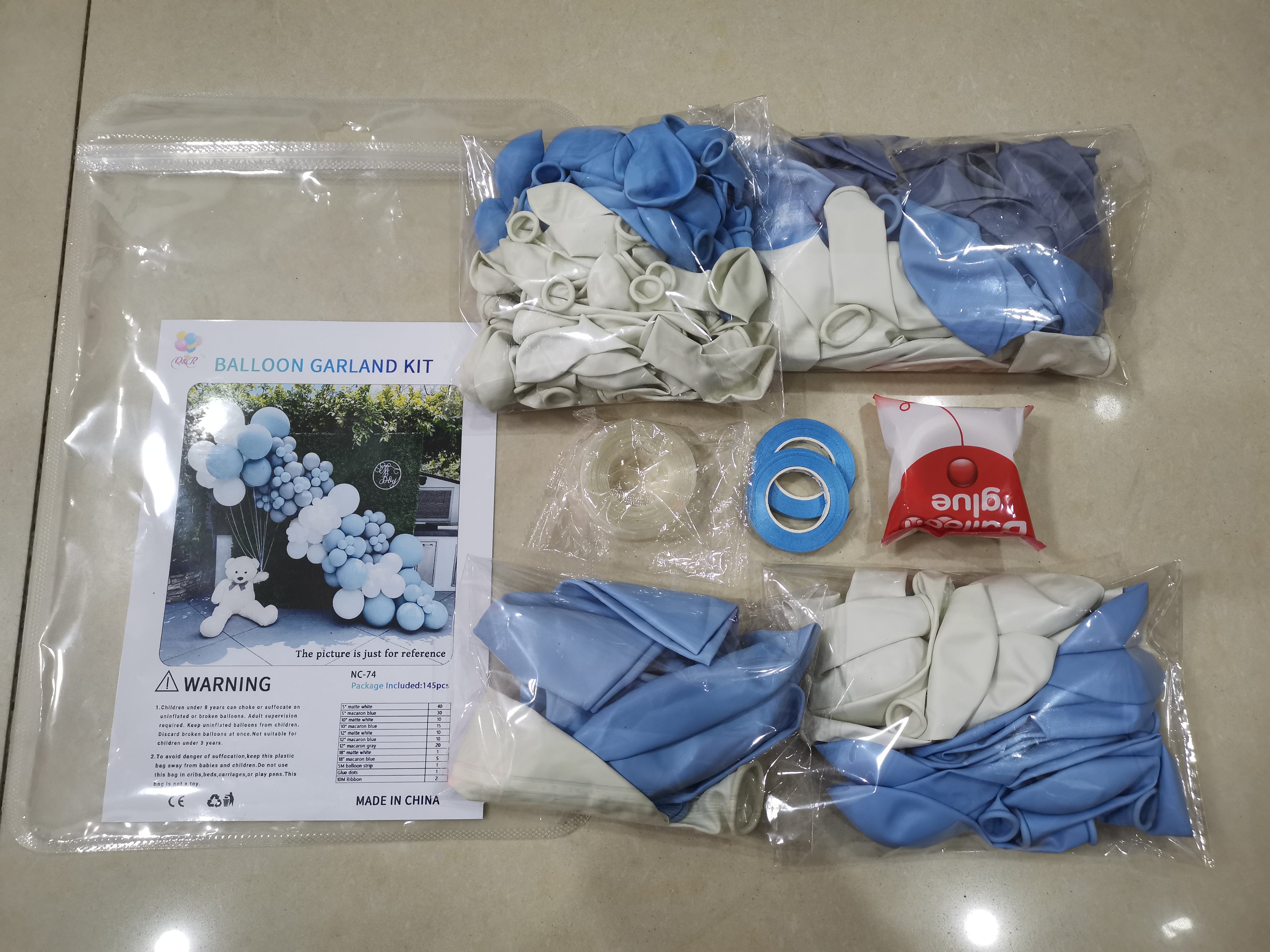 Blue White Balloon Arch Kit - 145pc Boy Baby Shower Birthday