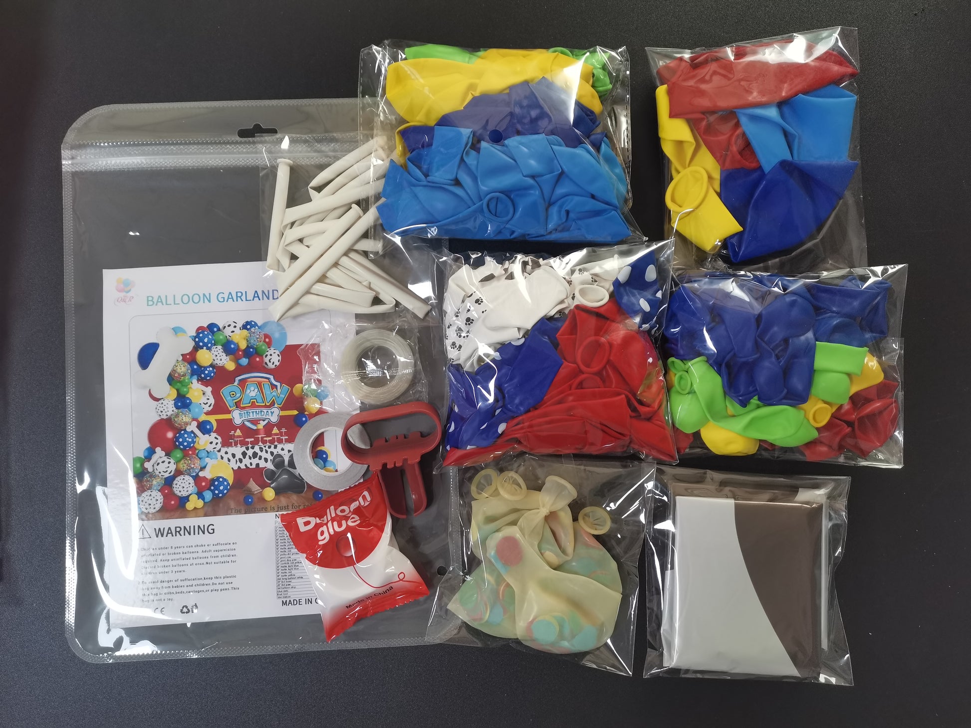 Ultimate Dog Patrol Birthday Balloon Garland Kit - Vibrant Matte Primary Colors with Cow & Paw Print Balloons, 28" Foil Bone & Paw Shapes - Complete Party Decor Set 155pcs