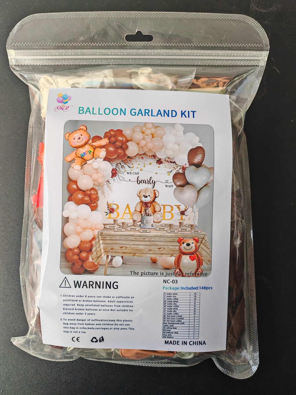 Teddy Bear Balloon Arch Kit for Baby Birthday Party | Neutral Cream, Coffee & Beige Balloons with Bear Backdrop | Luxury Bear-Themed Birthday Decoration Set (148 PCS)