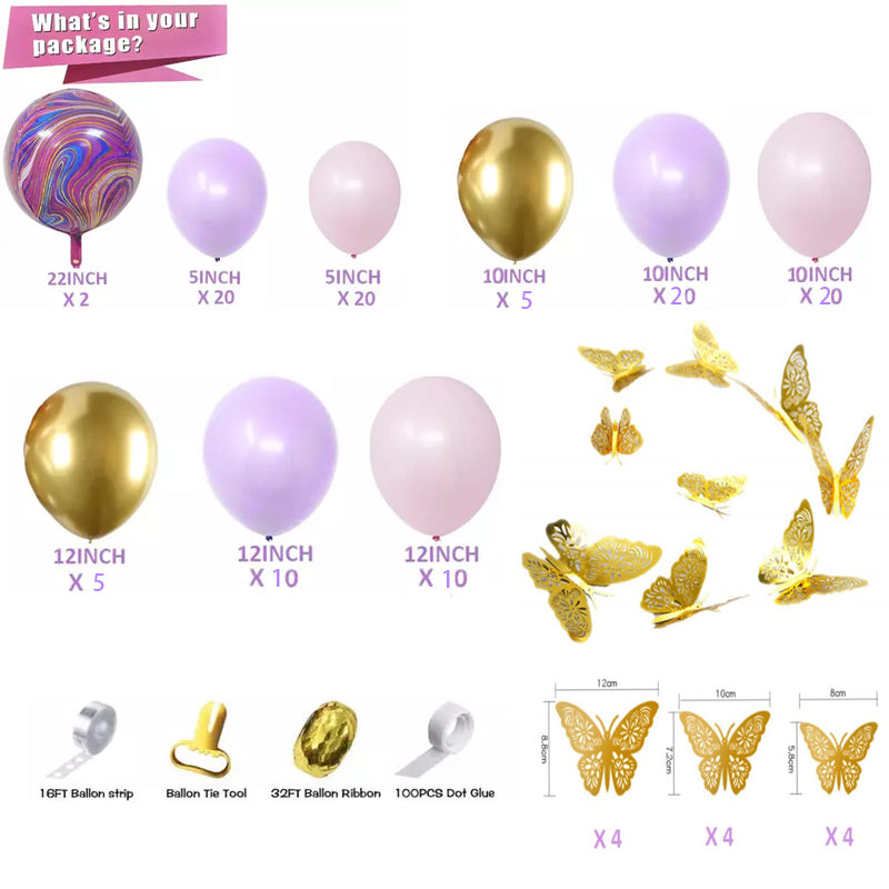 Pink & Gold Butterfly Balloon Arch Kit