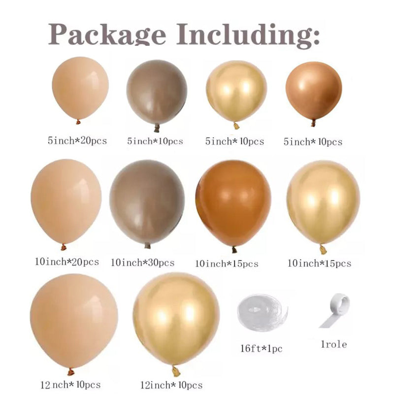 Neutral Gold Retro Balloon Arch Kit – Apricot, Cocoa & Metallic Gold Balloons for Birthday, Baby Shower & Elegant Party Decor (152 Pieces)