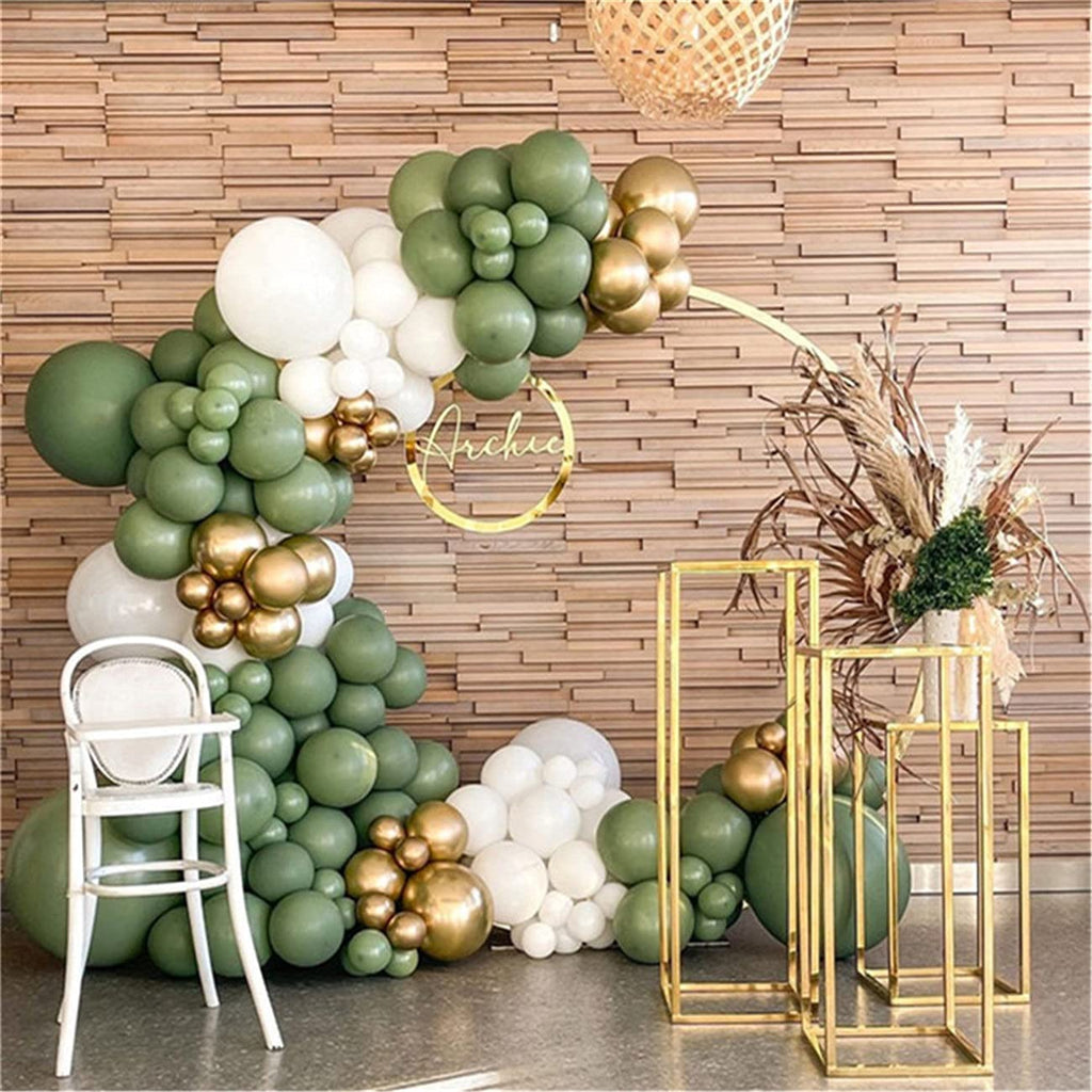 Sage Green and Gold Balloon Garland Kit - Retro Bean Green, Metallic Gold & Matte White Arch Decor - Boho Forest Theme for Baby Showers, Weddings, & Birthdays 139pcs
