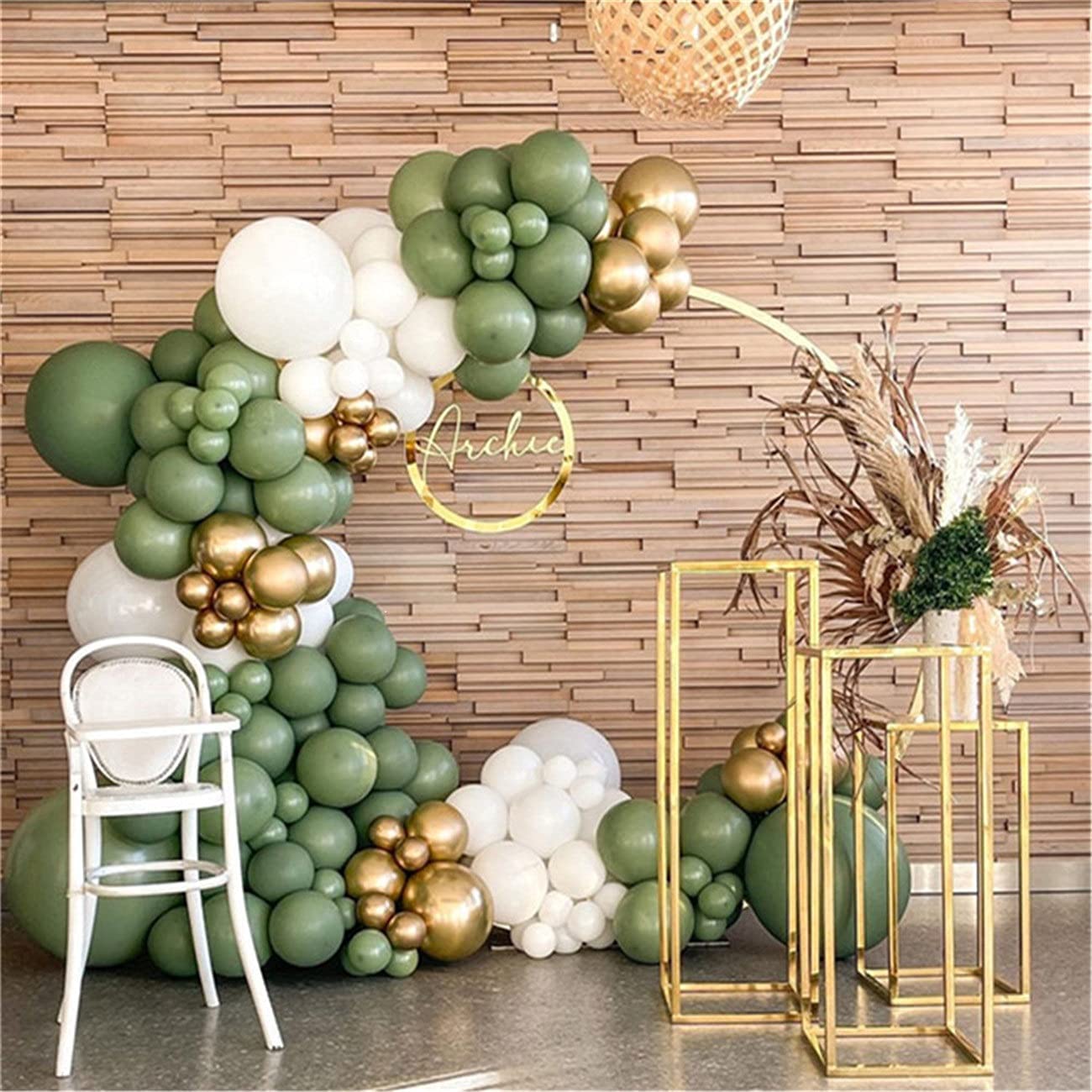 Sage Green and Gold Balloon Garland Kit - Retro Bean Green, Metallic Gold & Matte White Arch Decor - Boho Forest Theme for Baby Showers, Weddings, & Birthdays 139pcs