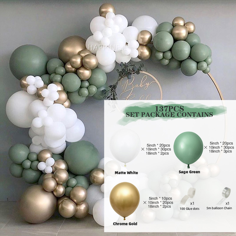 Sage Green and Gold Balloon Garland Kit - Retro Bean Green, Metallic Gold & Matte White Arch Decor - Boho Forest Theme for Baby Showers, Weddings, & Birthdays 139pcs