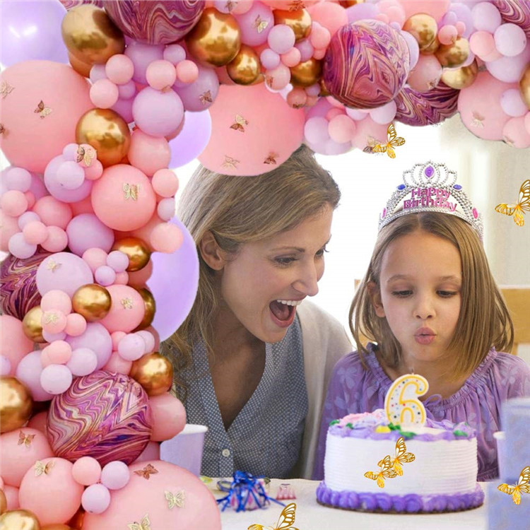 Pink & Gold Butterfly Balloon Arch Birthday Decoration Kit – Macaron Rose & Skin Pink Balloons with Gold Accents, Complete Party Decor Set for Girls Birthday, Baby Shower & Princess Theme Parties