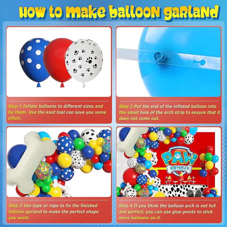 Ultimate Dog Patrol Birthday Balloon Garland Kit - Vibrant Matte Primary Colors with Cow & Paw Print Balloons, 28" Foil Bone & Paw Shapes - Complete Party Decor Set 155pcs