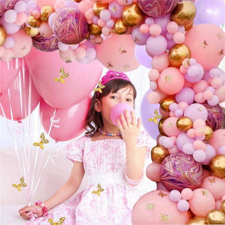 Pink & Gold Butterfly Balloon Arch Birthday Decoration Kit – Macaron Rose & Skin Pink Balloons with Gold Accents, Complete Party Decor Set for Girls Birthday, Baby Shower & Princess Theme Parties