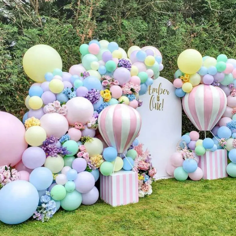 Pastel Macaron Balloon Garland Kit - Whimsical Rainbow Arch Decor with 5", 10", 12", & 18" Latex Balloons - Perfect for Girl’s 1st Birthday, Baby Showers, & Garden Parties 114pcs