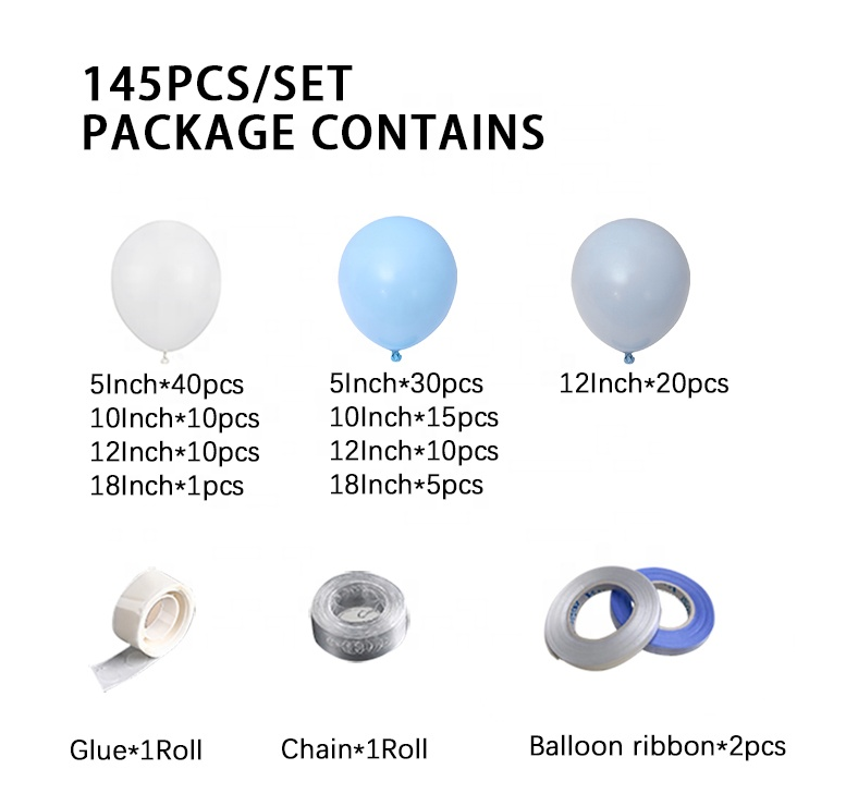 Blue White Balloon Arch Kit - 145pc Boy Baby Shower Birthday