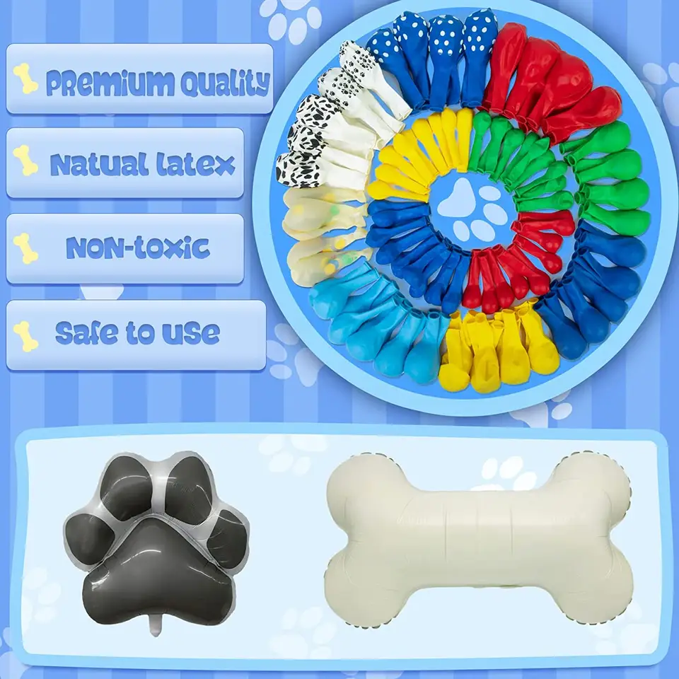 Ultimate Dog Patrol Birthday Balloon Garland Kit - Vibrant Matte Primary Colors with Cow & Paw Print Balloons, 28" Foil Bone & Paw Shapes - Complete Party Decor Set 155pcs