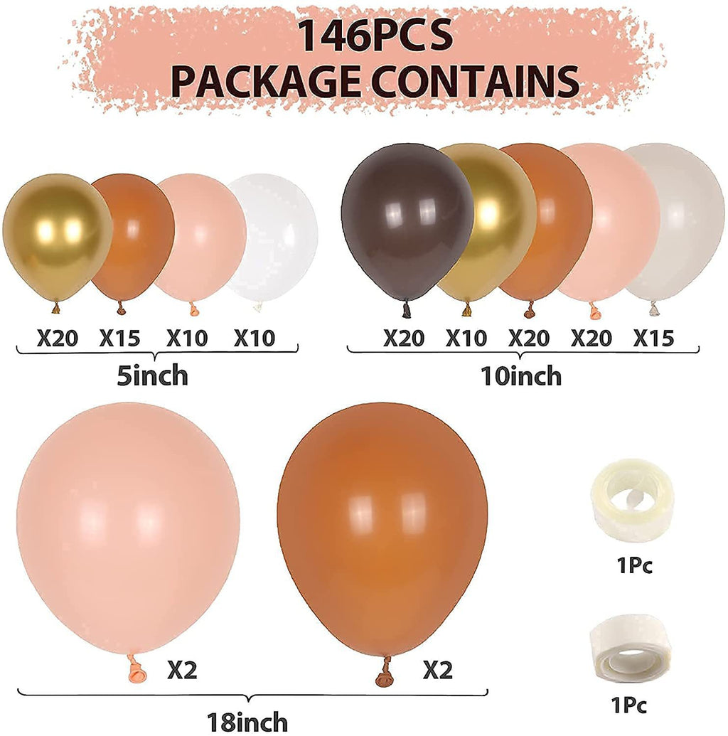 Neutral Gold Retro Balloon Arch Kit – Apricot, Cocoa & Metallic Gold Balloons for Birthday, Baby Shower & Elegant Party Decor (152 Pieces)