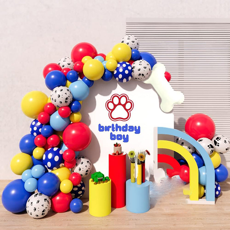 Ultimate Dog Patrol Birthday Balloon Garland Kit - Vibrant Matte Primary Colors with Cow & Paw Print Balloons, 28" Foil Bone & Paw Shapes - Complete Party Decor Set 155pcs