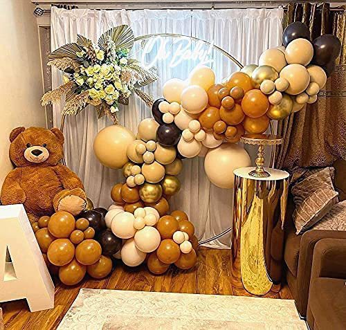 Neutral Gold Retro Balloon Arch Kit – Apricot, Cocoa & Metallic Gold Balloons for Birthday, Baby Shower & Elegant Party Decor (152 Pieces)