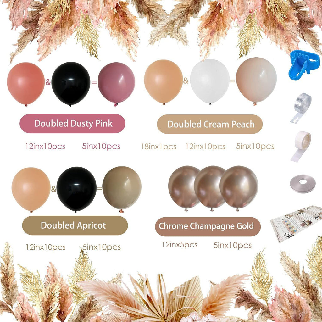 Luxury Blush Pink & Rose Gold Balloon Arch Kit for Birthday Party | Retro Apricot, Dusty Pink & Matte Black Balloons | Elegant Birthday Decoration Set (126 PCS)