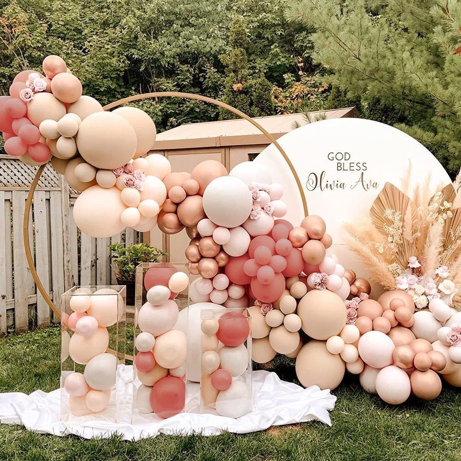 Luxury Blush Pink & Rose Gold Balloon Arch Kit for Birthday Party | Retro Apricot, Dusty Pink & Matte Black Balloons | Elegant Birthday Decoration Set (126 PCS)