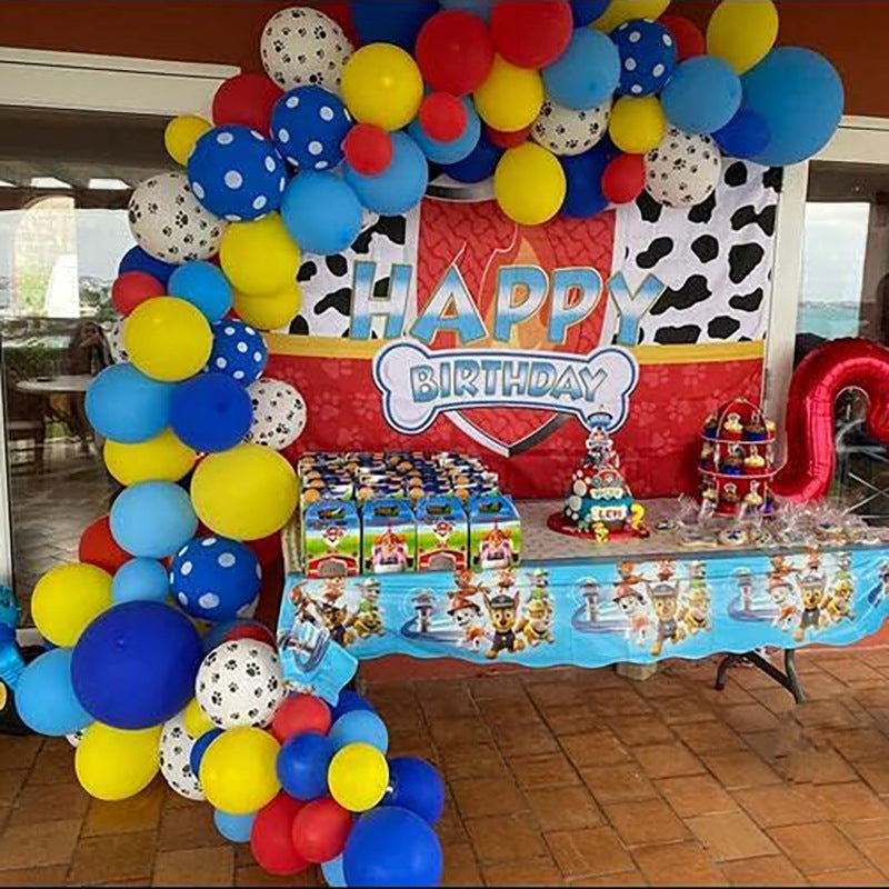 Ultimate Dog Patrol Birthday Balloon Garland Kit - Vibrant Matte Primary Colors with Cow & Paw Print Balloons, 28" Foil Bone & Paw Shapes - Complete Party Decor Set 155pcs