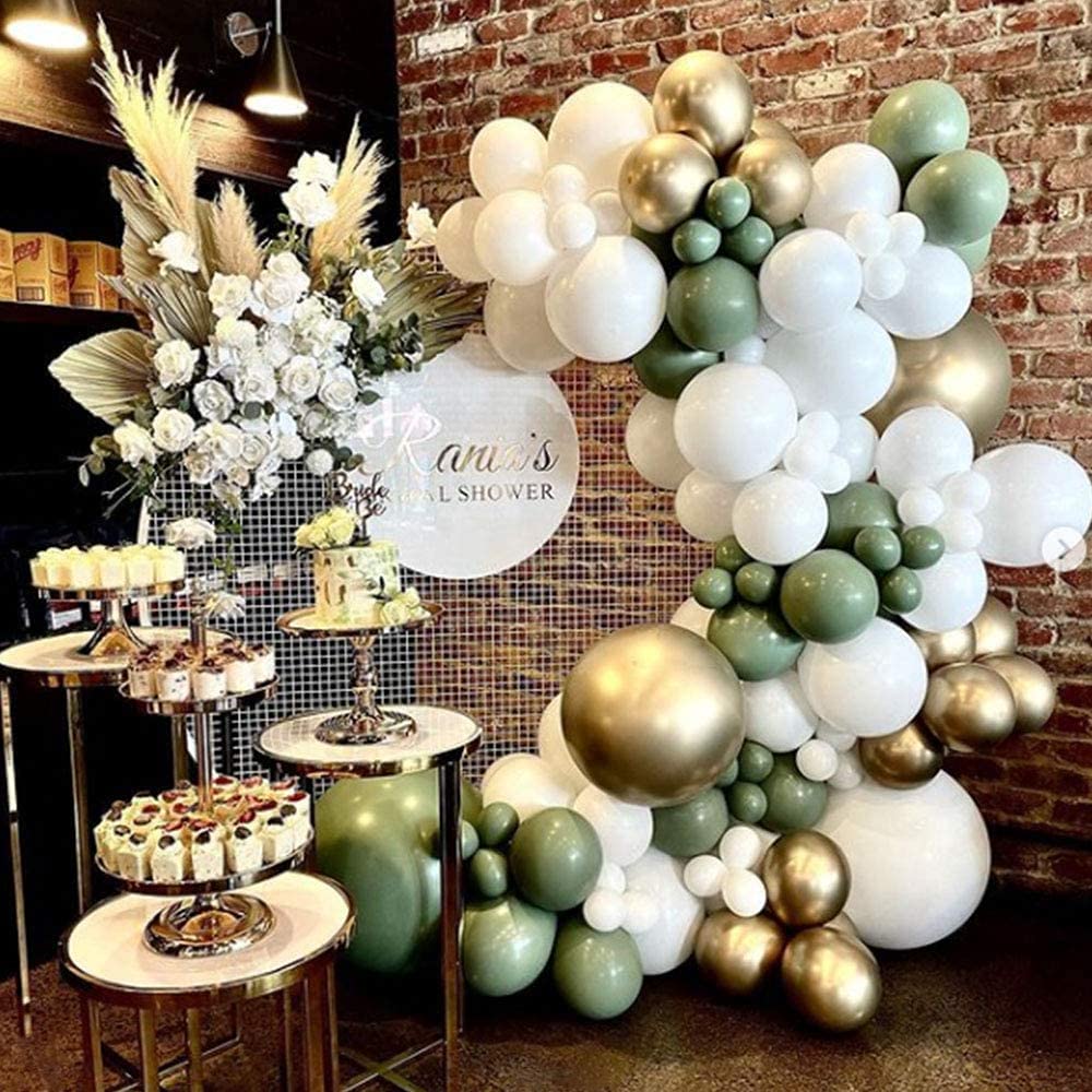 Sage Green and Gold Balloon Garland Kit - Retro Bean Green, Metallic Gold & Matte White Arch Decor - Boho Forest Theme for Baby Showers, Weddings, & Birthdays 139pcs