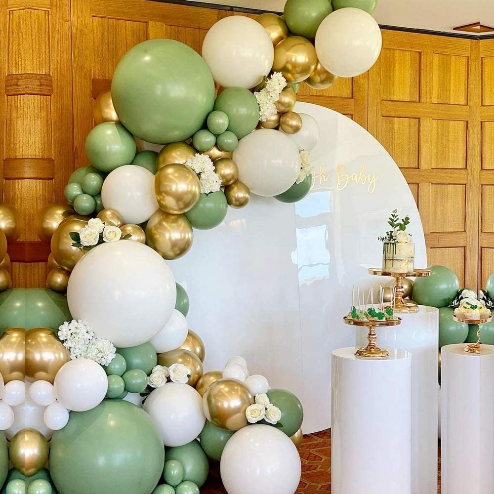 Sage Green and Gold Balloon Garland Kit - Retro Bean Green, Metallic Gold & Matte White Arch Decor - Boho Forest Theme for Baby Showers, Weddings, & Birthdays 139pcs