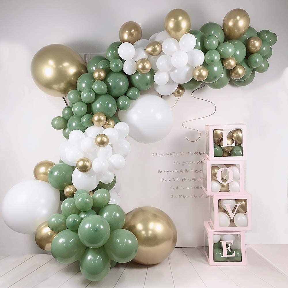 Sage Green and Gold Balloon Garland Kit - Retro Bean Green, Metallic Gold & Matte White Arch Decor - Boho Forest Theme for Baby Showers, Weddings, & Birthdays 139pcs