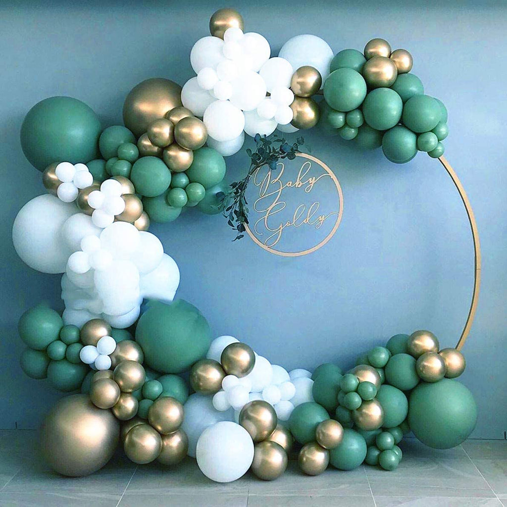 Sage Green and Gold Balloon Garland Kit - Retro Bean Green, Metallic Gold & Matte White Arch Decor - Boho Forest Theme for Baby Showers, Weddings, & Birthdays 139pcs